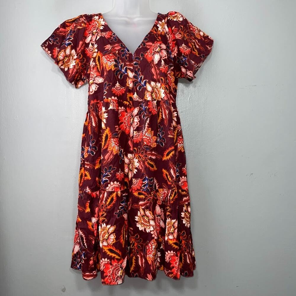 Old Navy Babydoll Dress Size Small Red Wine Floral Mini Boho Romantic Cottage